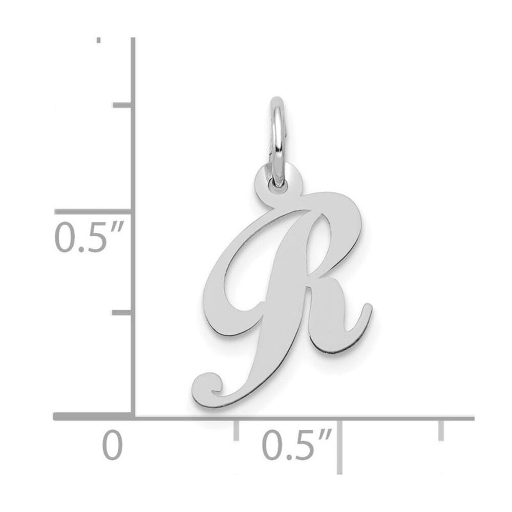10k White Gold Small Fancy Script Initial R Charm - image 2